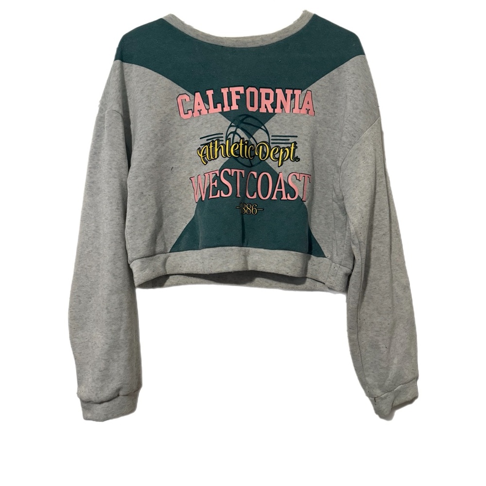 Gray and Teal California Graphic Crop Sweatshirt